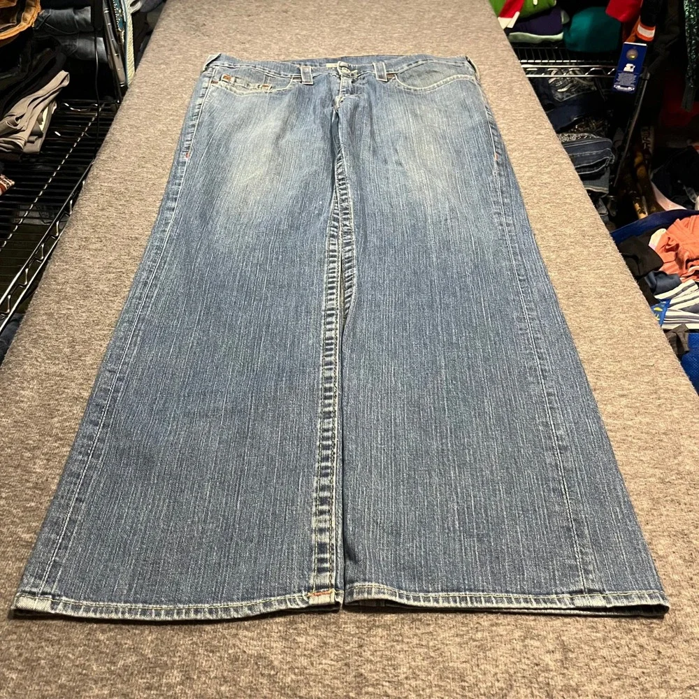 True Religion Bobby Flared Wide Leg Baggy Jeans Mens 38x33 Blue Denim Y2K Skater